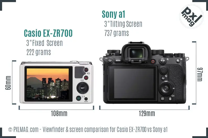 Casio EX-ZR700 vs Sony a1 Screen and Viewfinder comparison