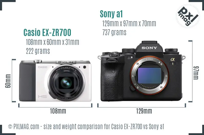 Casio EX-ZR700 vs Sony a1 size comparison