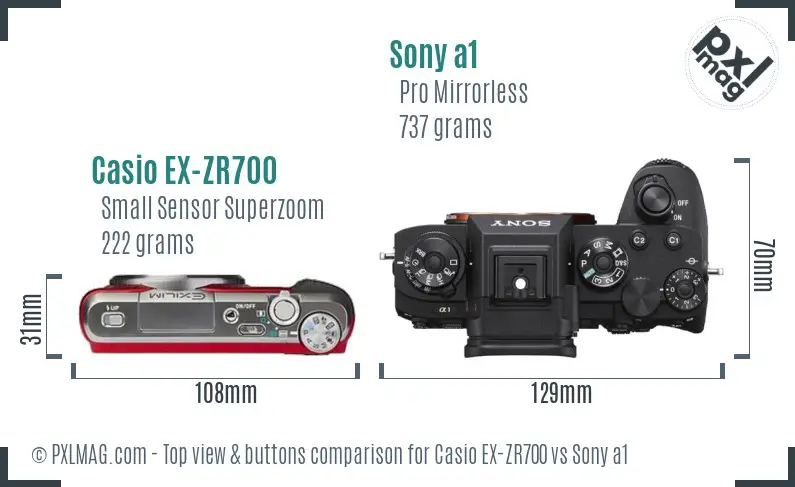 Casio EX-ZR700 vs Sony a1 top view buttons comparison