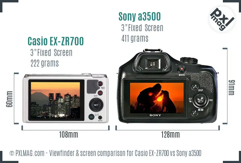 Casio EX-ZR700 vs Sony a3500 Screen and Viewfinder comparison