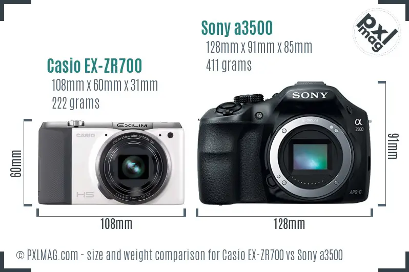 Casio EX-ZR700 vs Sony a3500 size comparison