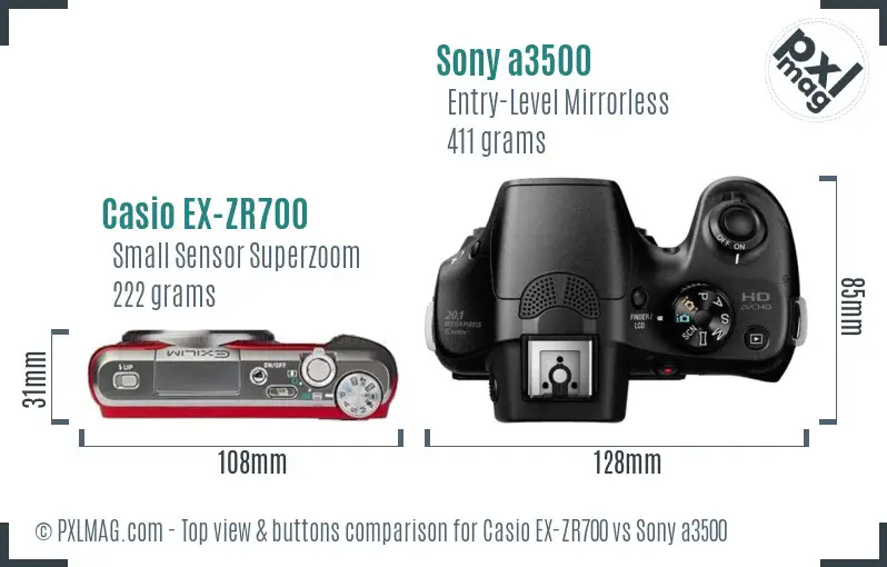Casio EX-ZR700 vs Sony a3500 top view buttons comparison