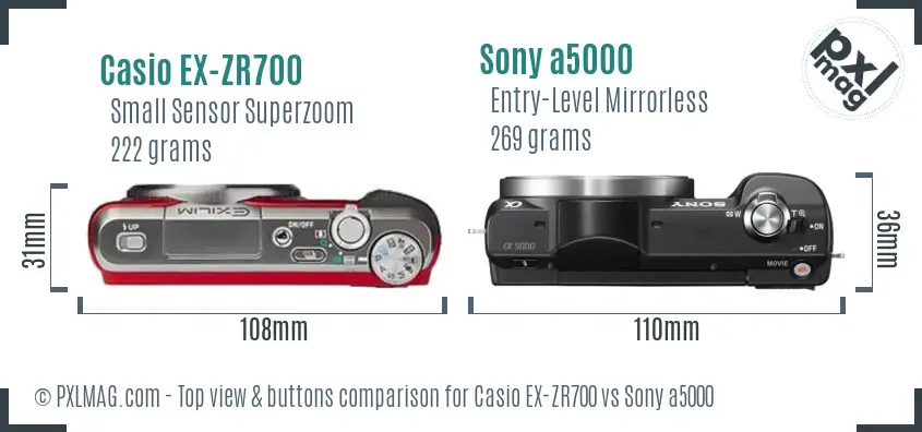 Casio EX-ZR700 vs Sony a5000 top view buttons comparison
