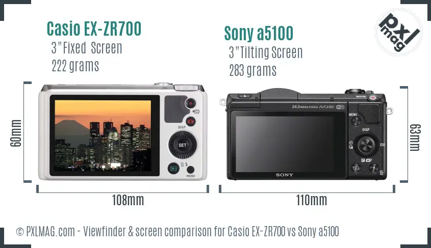 Casio EX-ZR700 vs Sony a5100 Screen and Viewfinder comparison