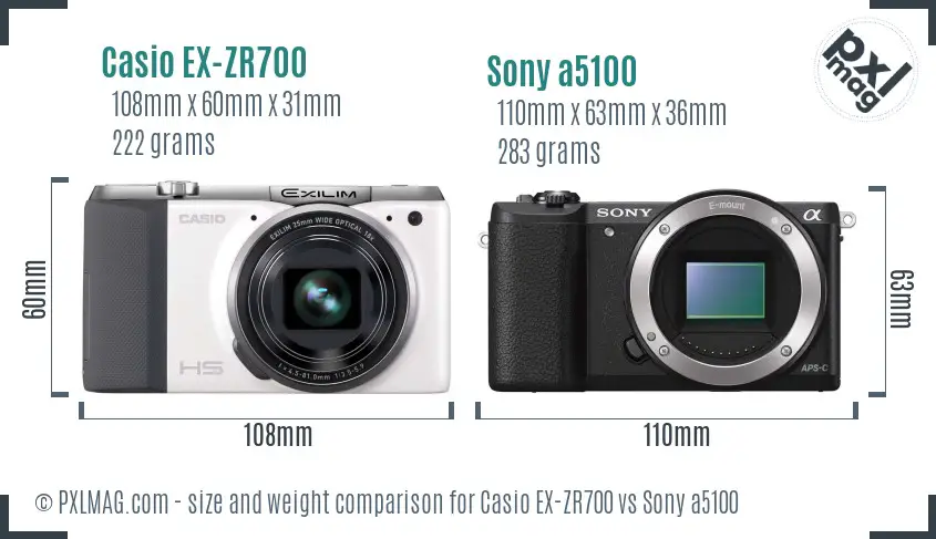 Casio EX-ZR700 vs Sony a5100 size comparison