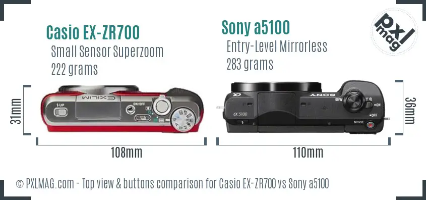 Casio EX-ZR700 vs Sony a5100 top view buttons comparison