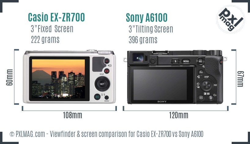 Casio EX-ZR700 vs Sony A6100 Screen and Viewfinder comparison