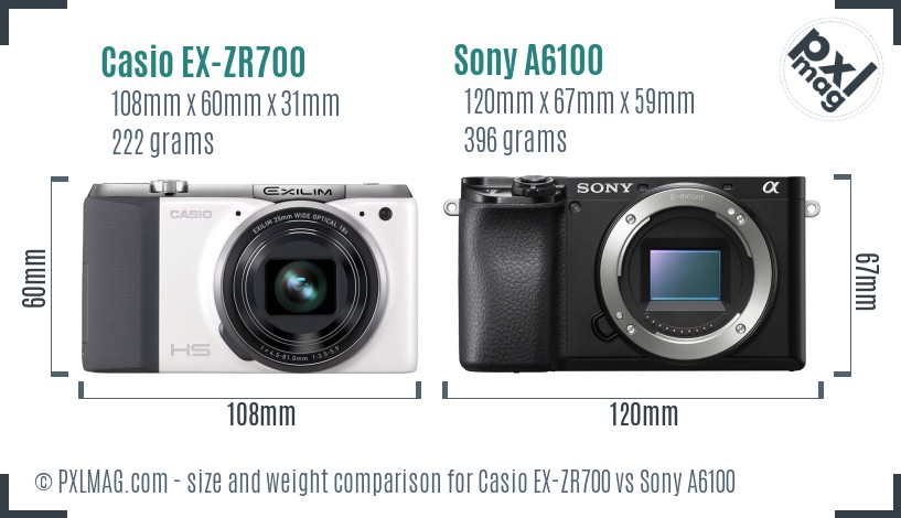 Casio EX-ZR700 vs Sony A6100 size comparison