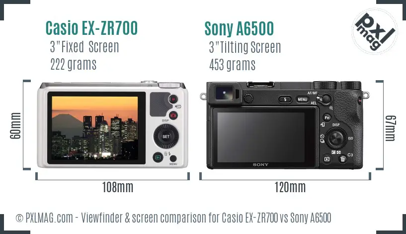 Casio EX-ZR700 vs Sony A6500 Screen and Viewfinder comparison