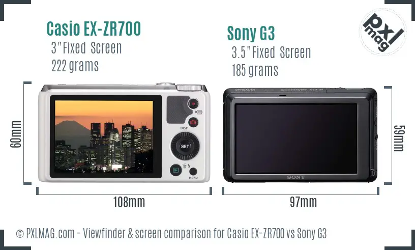 Casio EX-ZR700 vs Sony G3 Screen and Viewfinder comparison