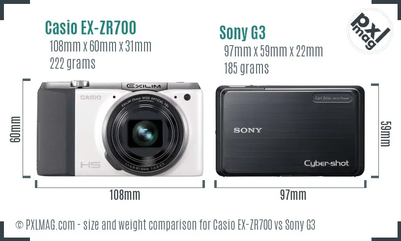 Casio EX-ZR700 vs Sony G3 size comparison