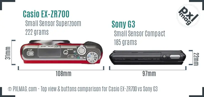 Casio EX-ZR700 vs Sony G3 top view buttons comparison