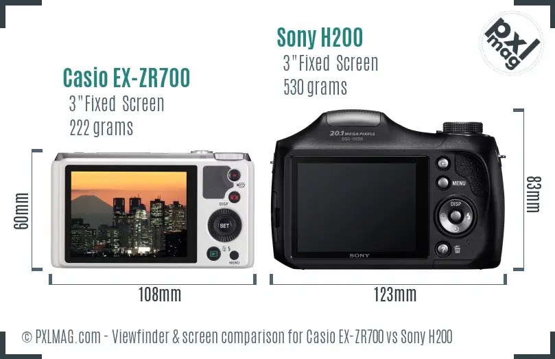 Casio EX-ZR700 vs Sony H200 Screen and Viewfinder comparison