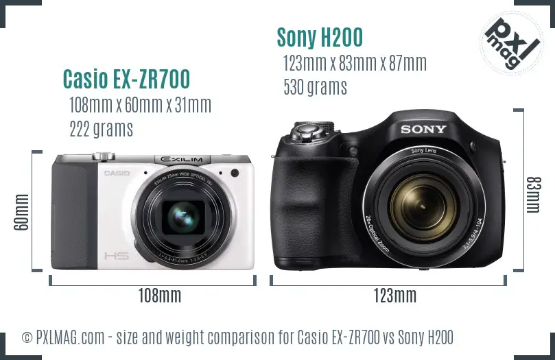 Casio EX-ZR700 vs Sony H200 size comparison