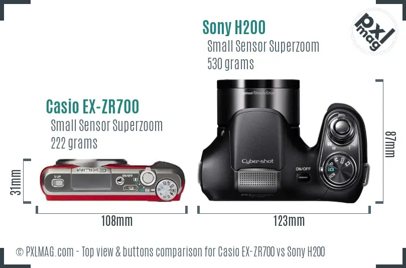 Casio EX-ZR700 vs Sony H200 top view buttons comparison