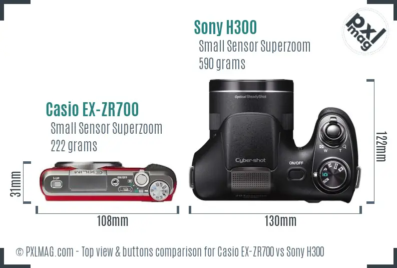 Casio EX-ZR700 vs Sony H300 top view buttons comparison