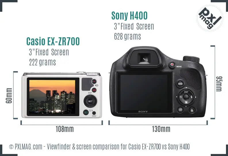 Casio EX-ZR700 vs Sony H400 Screen and Viewfinder comparison