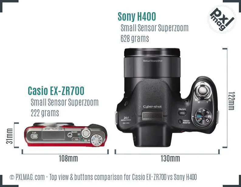 Casio EX-ZR700 vs Sony H400 top view buttons comparison