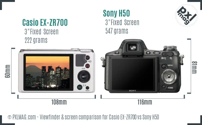 Casio EX-ZR700 vs Sony H50 Screen and Viewfinder comparison