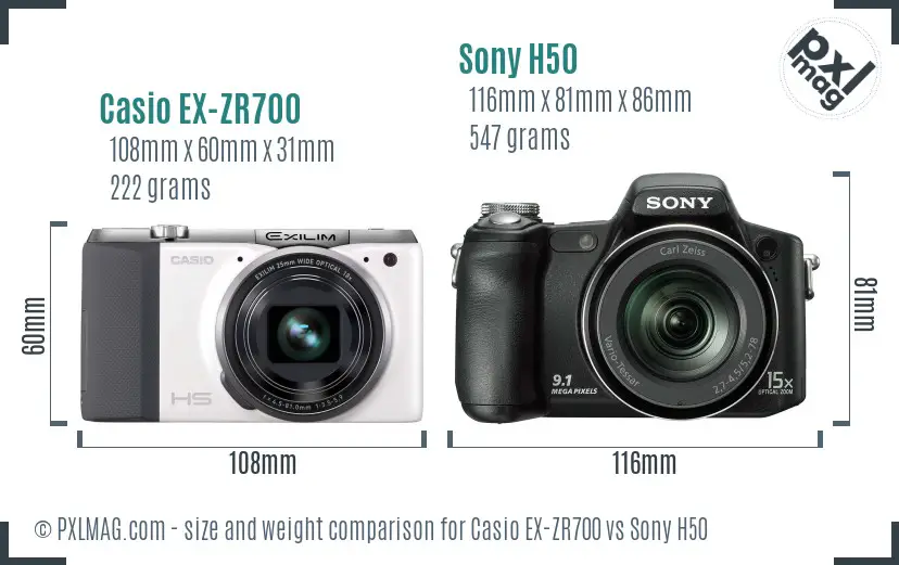 Casio EX-ZR700 vs Sony H50 size comparison