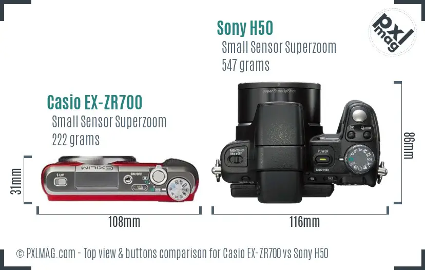 Casio EX-ZR700 vs Sony H50 top view buttons comparison