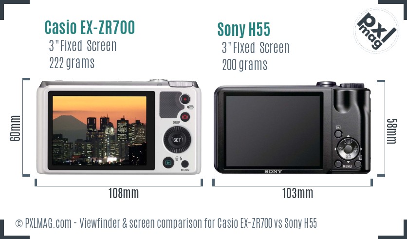 Casio EX-ZR700 vs Sony H55 Screen and Viewfinder comparison