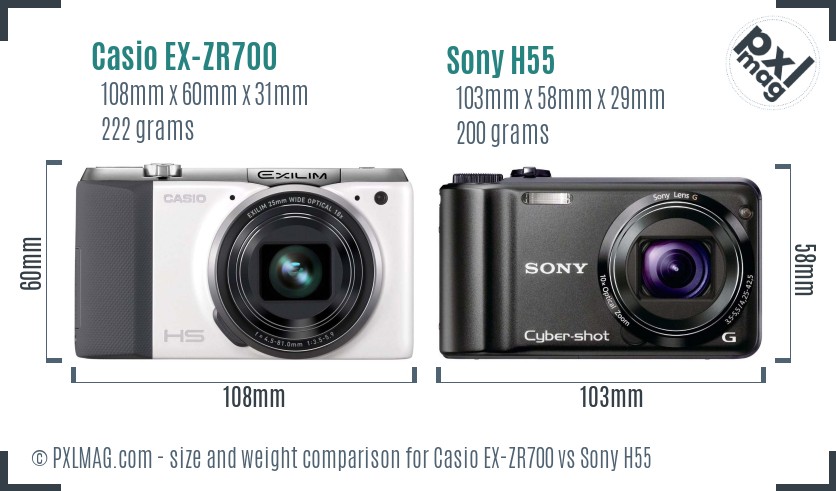 Casio EX-ZR700 vs Sony H55 size comparison