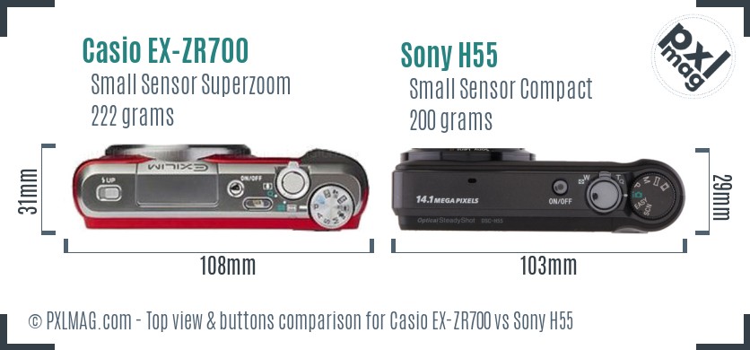 Casio EX-ZR700 vs Sony H55 top view buttons comparison