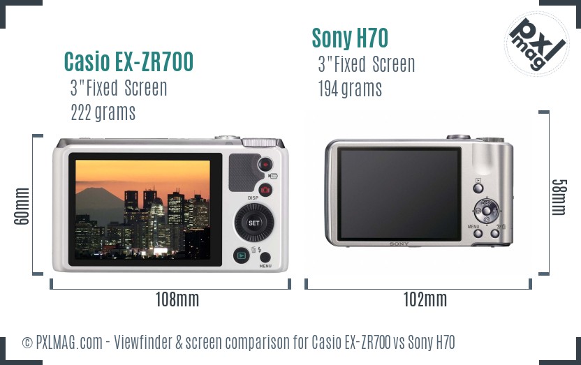 Casio EX-ZR700 vs Sony H70 Screen and Viewfinder comparison