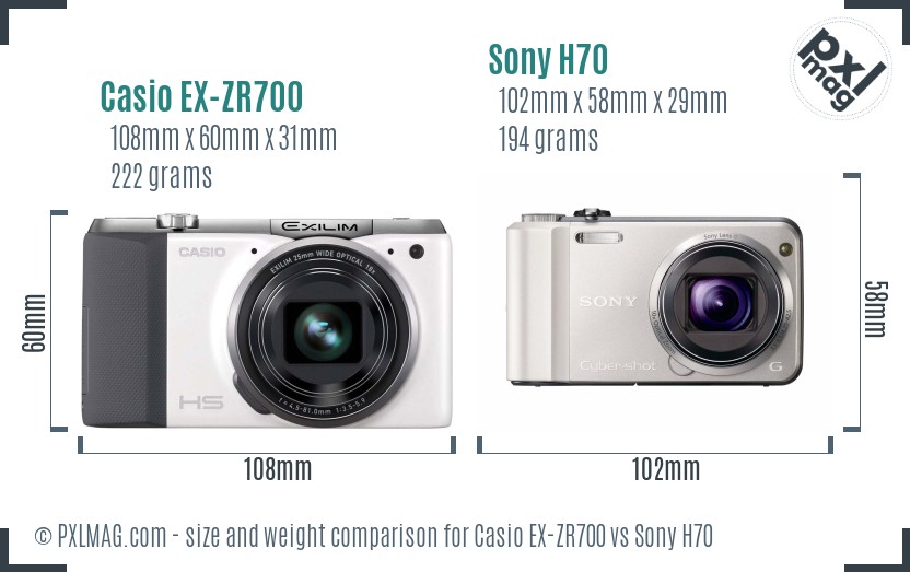 Casio EX-ZR700 vs Sony H70 size comparison Casio EX-ZR700 vs Sony H70 size comparison