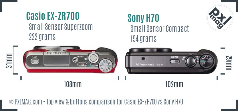 Casio EX-ZR700 vs Sony H70 top view buttons comparison