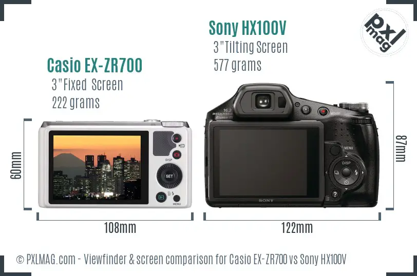 Casio EX-ZR700 vs Sony HX100V Screen and Viewfinder comparison