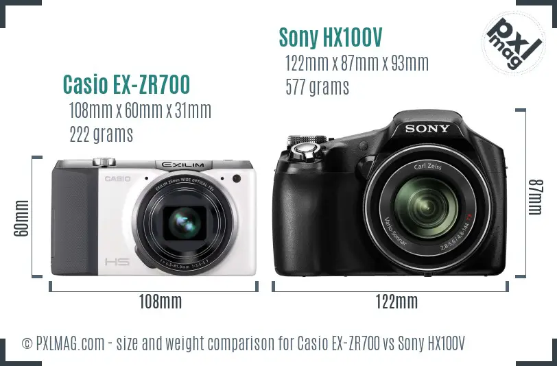 Casio EX-ZR700 vs Sony HX100V size comparison