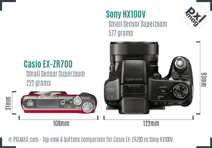 Casio EX-ZR700 vs Sony HX100V top view buttons comparison