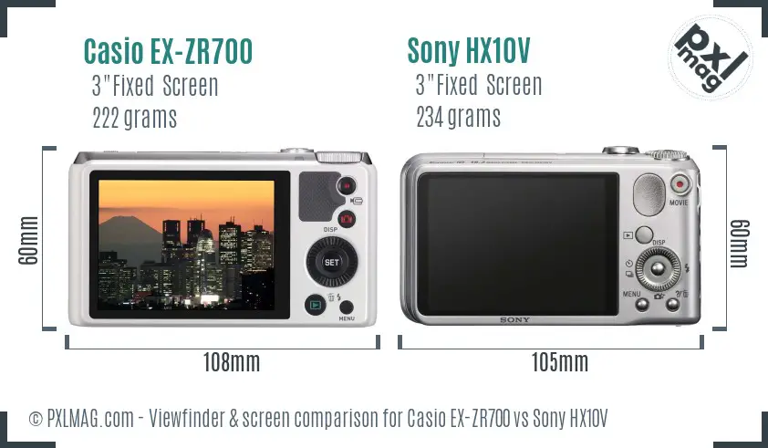 Casio EX-ZR700 vs Sony HX10V Screen and Viewfinder comparison