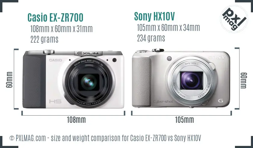 Casio EX-ZR700 vs Sony HX10V size comparison