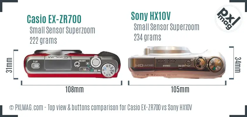 Casio EX-ZR700 vs Sony HX10V top view buttons comparison