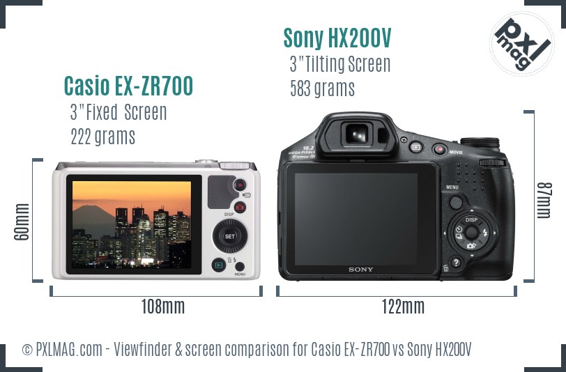 Casio EX-ZR700 vs Sony HX200V Screen and Viewfinder comparison
