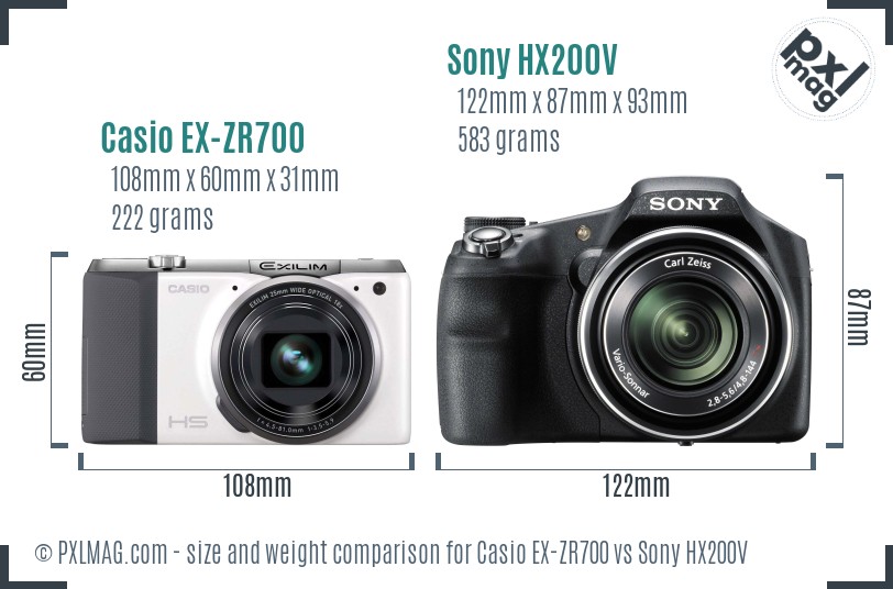 Casio EX-ZR700 vs Sony HX200V size comparison