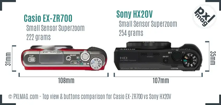 Casio EX-ZR700 vs Sony HX20V top view buttons comparison