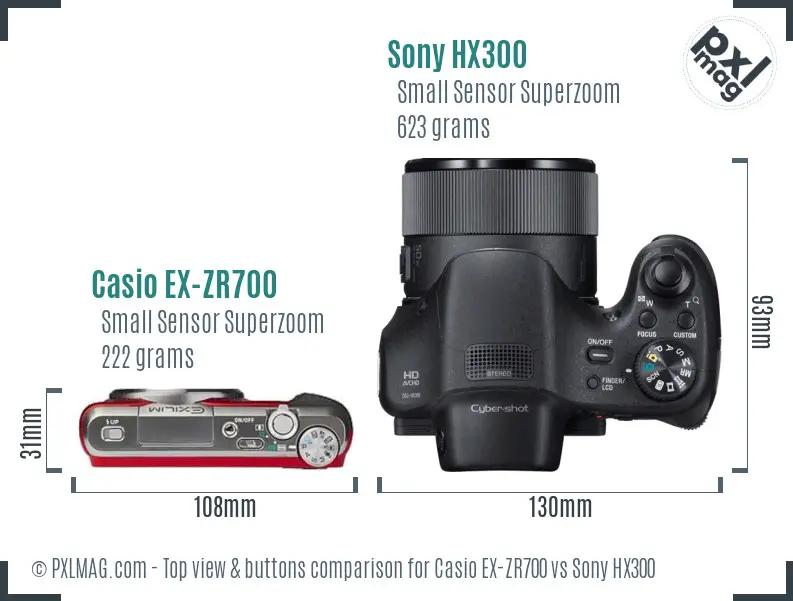 Casio EX-ZR700 vs Sony HX300 top view buttons comparison
