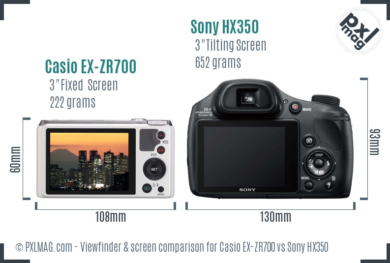 Casio EX-ZR700 vs Sony HX350 Screen and Viewfinder comparison