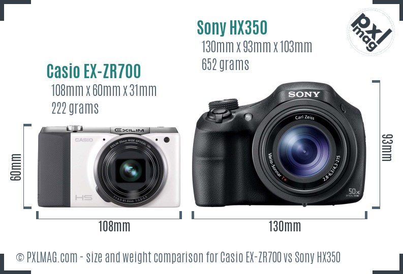 Casio EX-ZR700 vs Sony HX350 size comparison Casio EX-ZR700 vs Sony HX350 size comparison