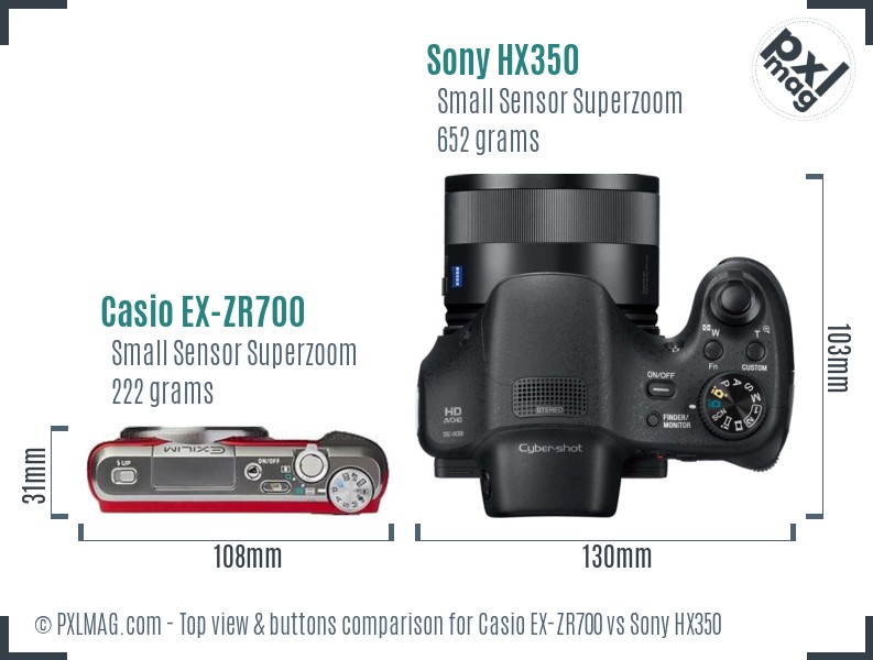 Casio EX-ZR700 vs Sony HX350 top view buttons comparison