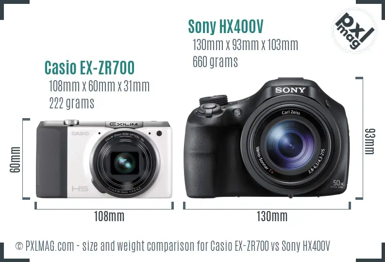 Casio EX-ZR700 vs Sony HX400V size comparison