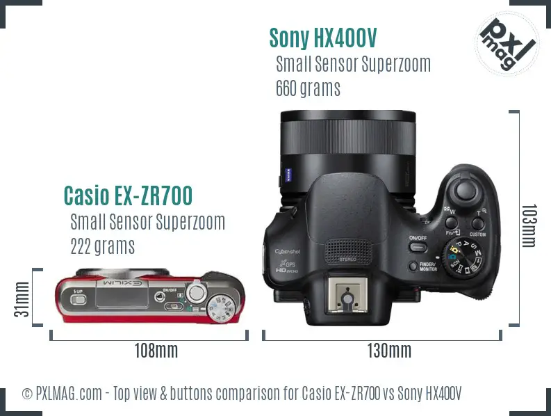 Casio EX-ZR700 vs Sony HX400V top view buttons comparison