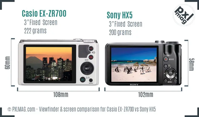 Casio EX-ZR700 vs Sony HX5 Screen and Viewfinder comparison