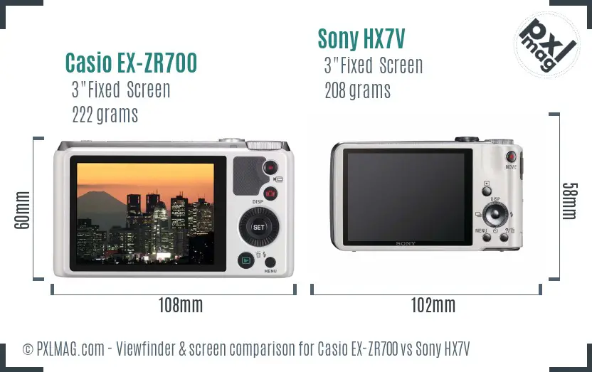 Casio EX-ZR700 vs Sony HX7V Screen and Viewfinder comparison