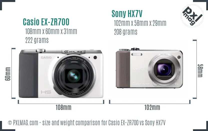 Casio EX-ZR700 vs Sony HX7V size comparison