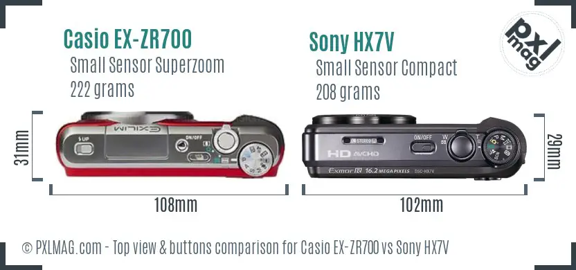 Casio EX-ZR700 vs Sony HX7V top view buttons comparison